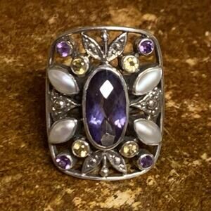 Nicky Butler Ring size 9 Sterling Silver, Amethyst, Citrine & Pearls